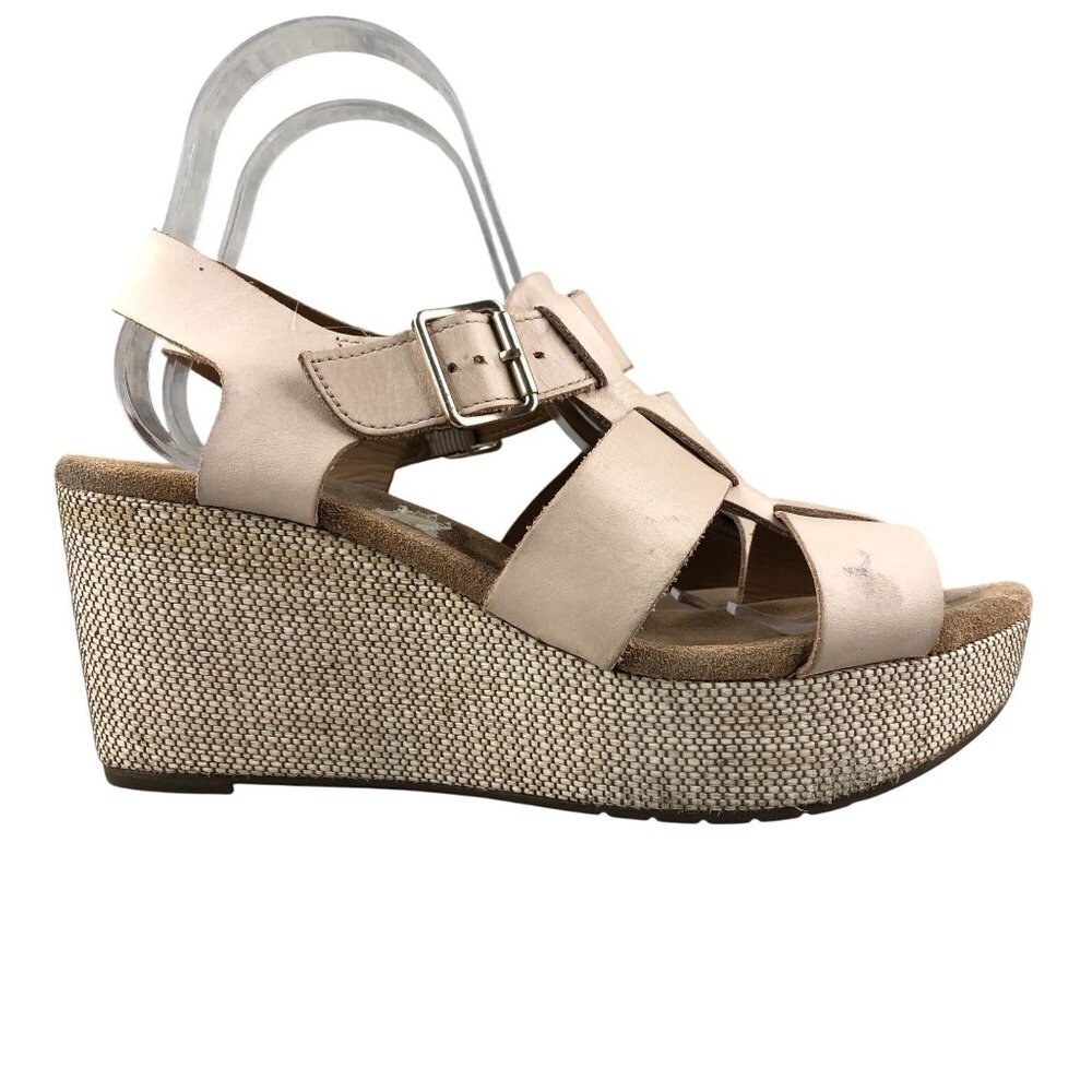 Clarks Women's Size 8W WIDE Artisan Caslynn Reece Cream Open Toe Wedges Sandals
